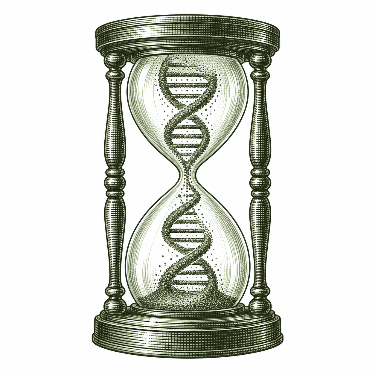Hourglass with a DNA helix representing biological age